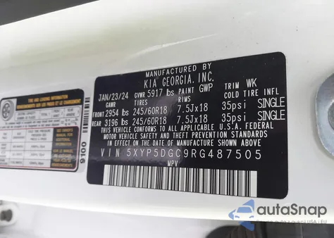 2024 Kia Telluride Sx X-Pro z USA, uszkodzony, nr VIN 5XYP5DGC9RG487505